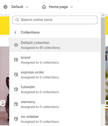 Select default collection page in selection dropdown